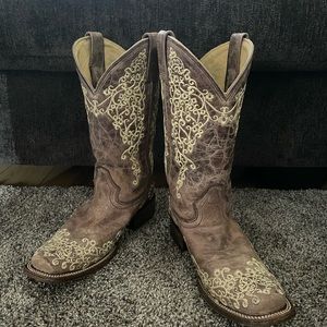 Cream embroidered corral boots